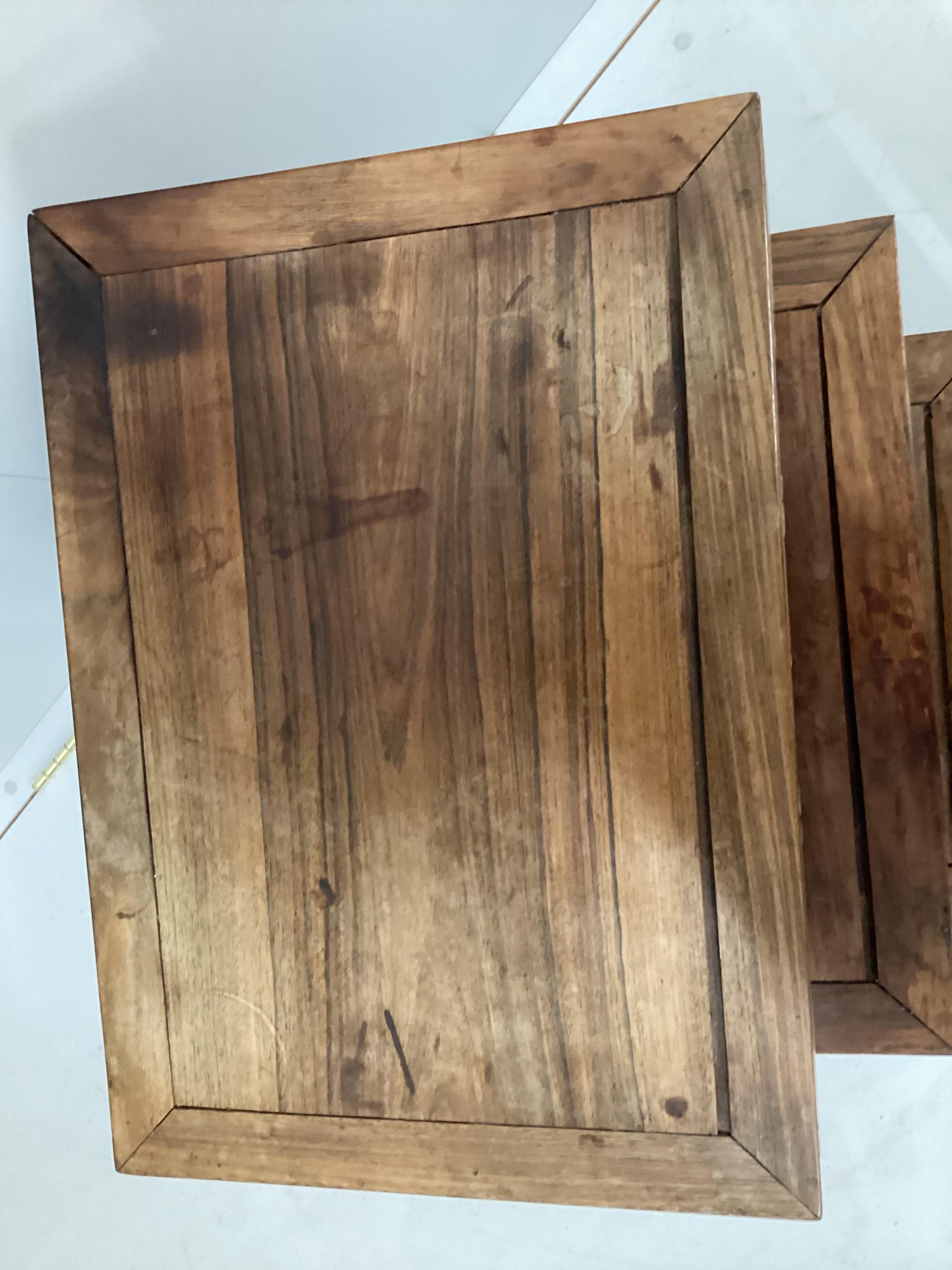 A quartetto of Chinese rectangular padouk tea tables, width 49cm, depth 35cm, height 64cm